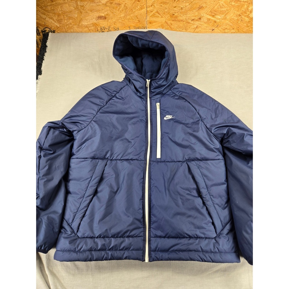 Nike Therma-FIT Puffer Jacket Mens Large Navy Blue Hooded Full Zip Insulated
